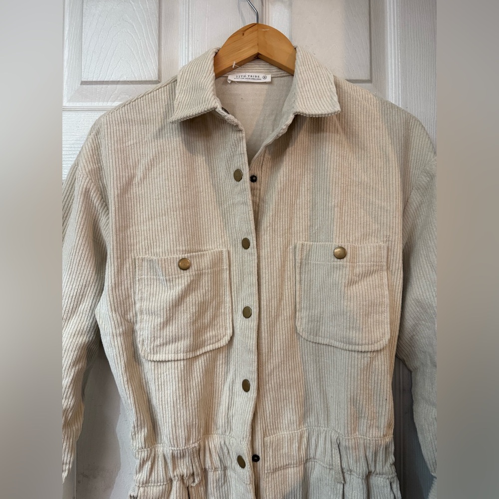 NWOT 12th Tribe Bowie Utility Jumpsuit in Cream Corduroy Size S